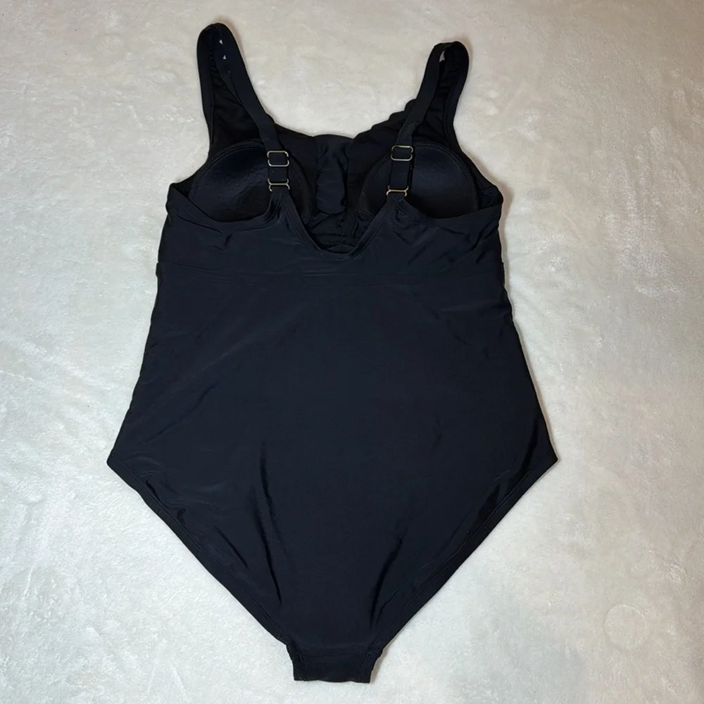 Kona Sol Lacefront Ruched Side Black One-piece Swimsuit Size 14W